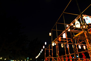 landscape of japanese traditional dance party ( named Bon-Odori ) on the Bon periods in summer 