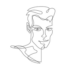 Continuous one line drawing. Abstract portrait of young man in minimalistic modern style