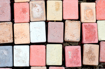 High anle  view  close-up  background of  colored cement pavers .