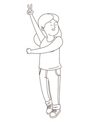 Teenager woman greeting with cool hand sign in black and white