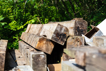 Obraz premium Railroad Ties Grouped Together On Top Of Eachother