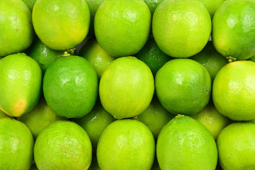 Many fresh limes on white background.