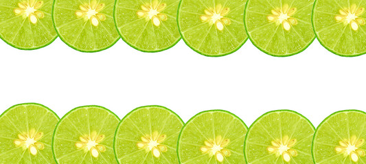 Overlapping lime and isolated on a white background with copy space