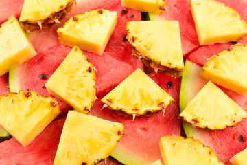 Pineapple and watermelon slices background.