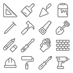 Craftsman Tool Icon Set. Contains such Icons as Ruler, Paint brush, Brick ,Saw, Hammer and more. Expanded Stroke