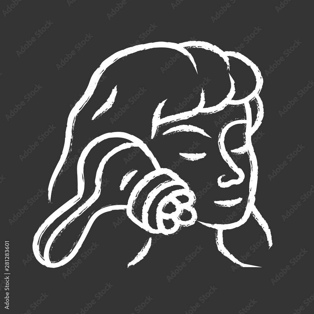 Poster Face massager chalk icon. Beauty device for home use. Cosmetology instrument. Skin care. Beauty parlour spa procedure. Isolated vector chalkboard illustration