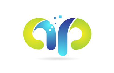 ap a p blue green combination alphabet letter logo icon design
