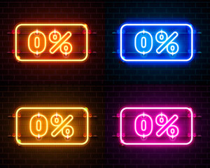 Neon 0 off text banner color set. Night Sign.