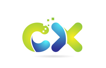 cx c x blue green combination alphabet letter logo icon design