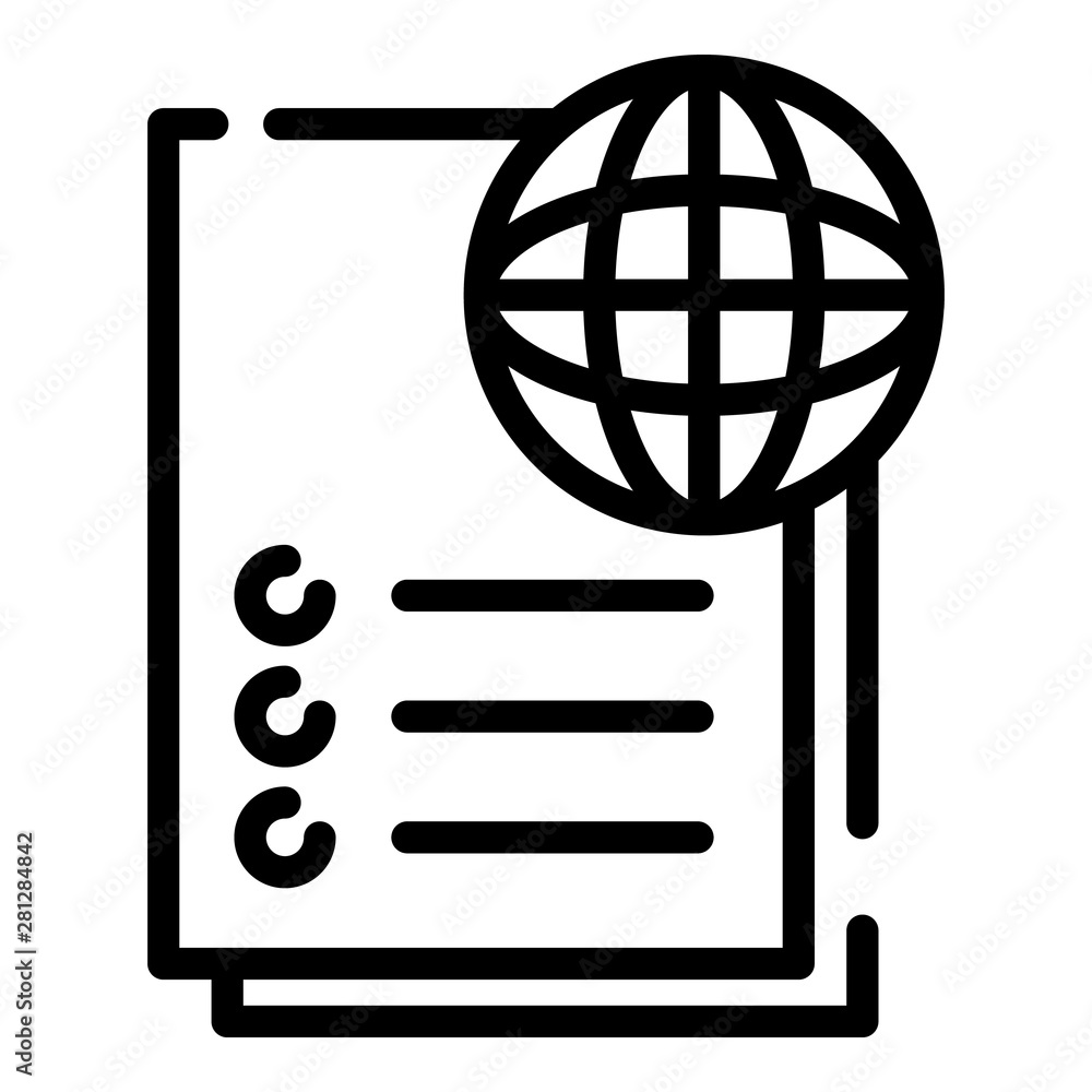 Poster globe and documents icon. outline globe and documents vector icon for web design isolated on white b
