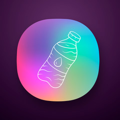 Mineral water app icon. Clean potable drinking water. Plastic bottle with label. Non-alcoholic refreshment drink. UI/UX user interface. Web or mobile application. Vector isolated illustration
