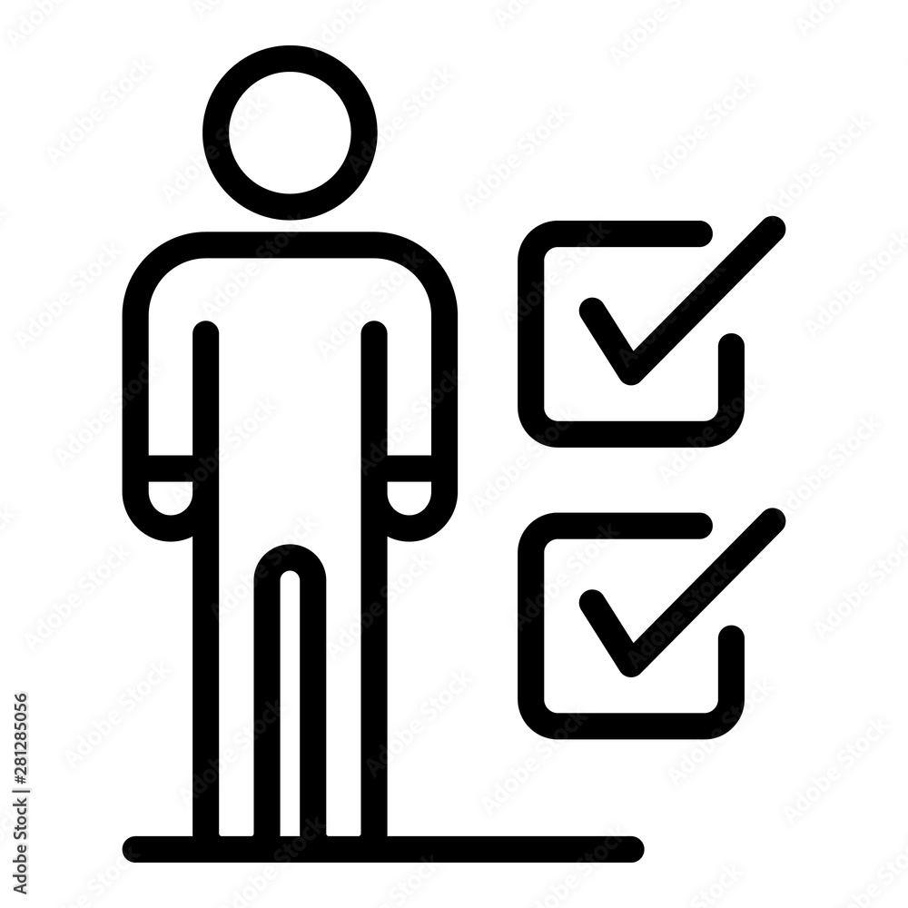 Poster human figure and checkboxes icon. outline human figure and checkboxes vector icon for web design iso