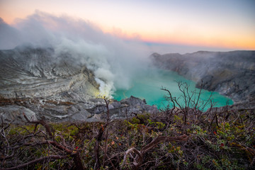 Indonesia Kawah Ijen Volcano crater.Kawah Ijen is famous place attraction for tourist.Ijen volcano complex is a group of composite volcanoes located on East Java, Indonesia