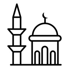 Obraz premium Minaret and dome mosque icon. Outline minaret and dome mosque vector icon for web design isolated on white background