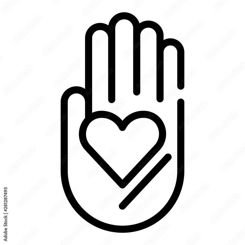 Poster heart on the palm icon. outline heart on the palm vector icon for web design isolated on white backg