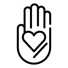 Heart on the palm icon. Outline heart on the palm vector icon for web design isolated on white background