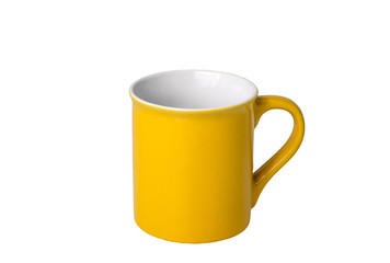 Empty Yellow Ceramic Mug With White Background and clipping path