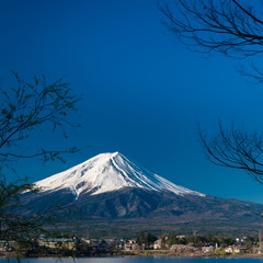 Naklejka na ściany i meble Mt. Fuji at kawaguchiko Fujiyoshida, Japan.
