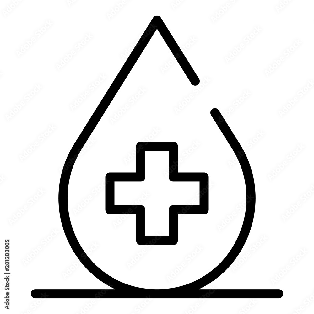 Poster Blood drop with cross icon. Outline blood drop with cross vector icon for web design isolated on white background