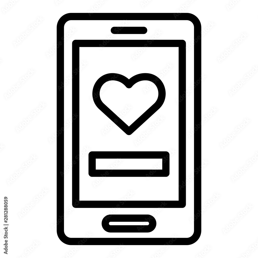 Poster heart in smartphone icon. outline heart in smartphone vector icon for web design isolated on white b