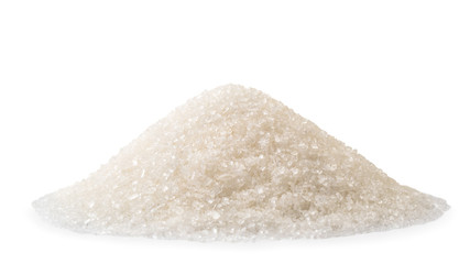 Pile of granulated sugar closeup on a white. Isolated
