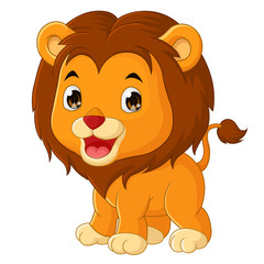 cute cartoon lion is standing isolated on a white background
