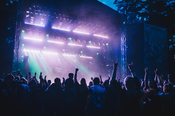 Crowd with raised hands in concert
