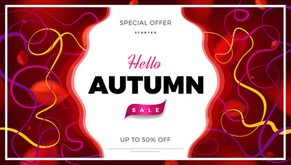 Autumn sale background, nature design elements with red leaves