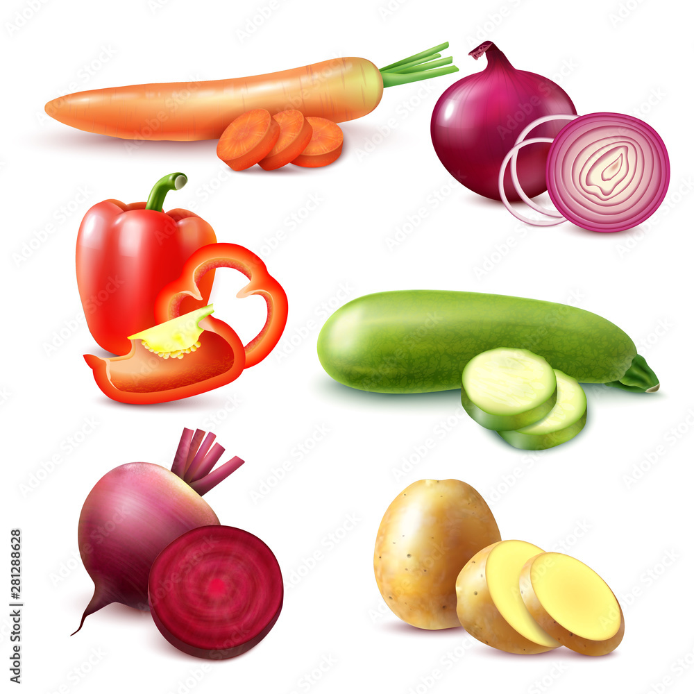 Poster Vegetable Realistic Pieces Set