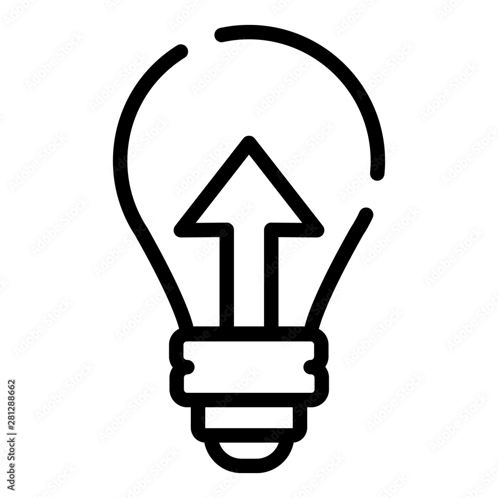 Poster up arrow in light bulb icon. outline up arrow in light bulb vector icon for web design isolated on w