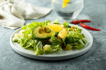 Healthy avocado salad with lemon dressing