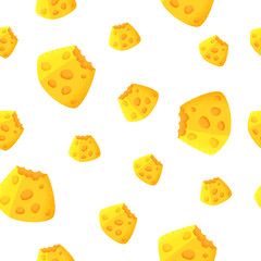 Vector cheese background. Funny cartoon wallpaper. Seamless abstract pattern. Template for print, design, cards, textiles, souvenirs