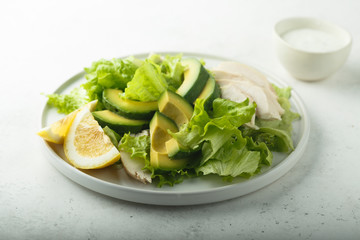 Avocado chicken salad with lemon dressing