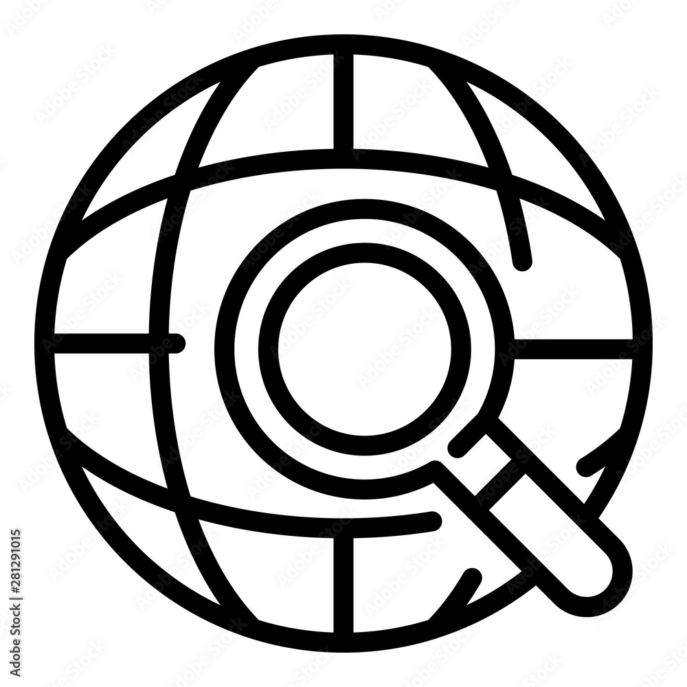 Poster globe and magnifier icon. outline globe and magnifier vector icon for web design isolated on white b