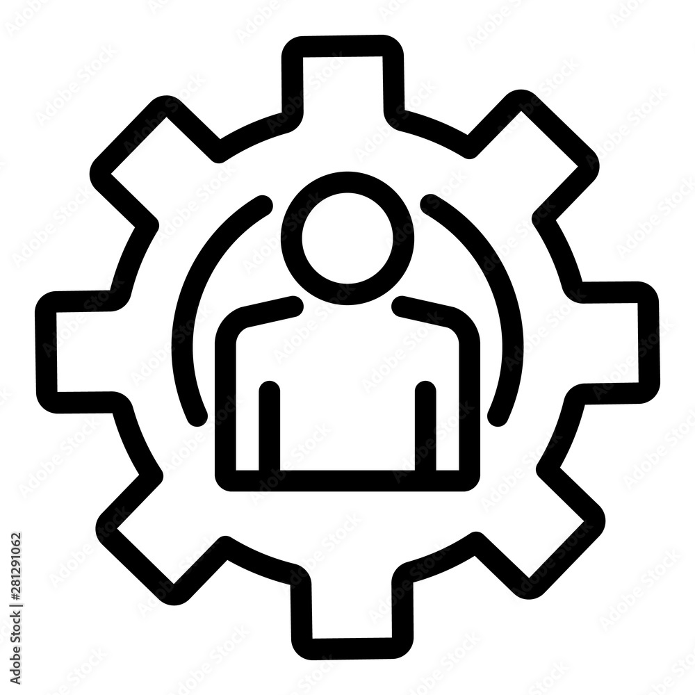 Poster man in gear icon. outline man in gear vector icon for web design isolated on white background