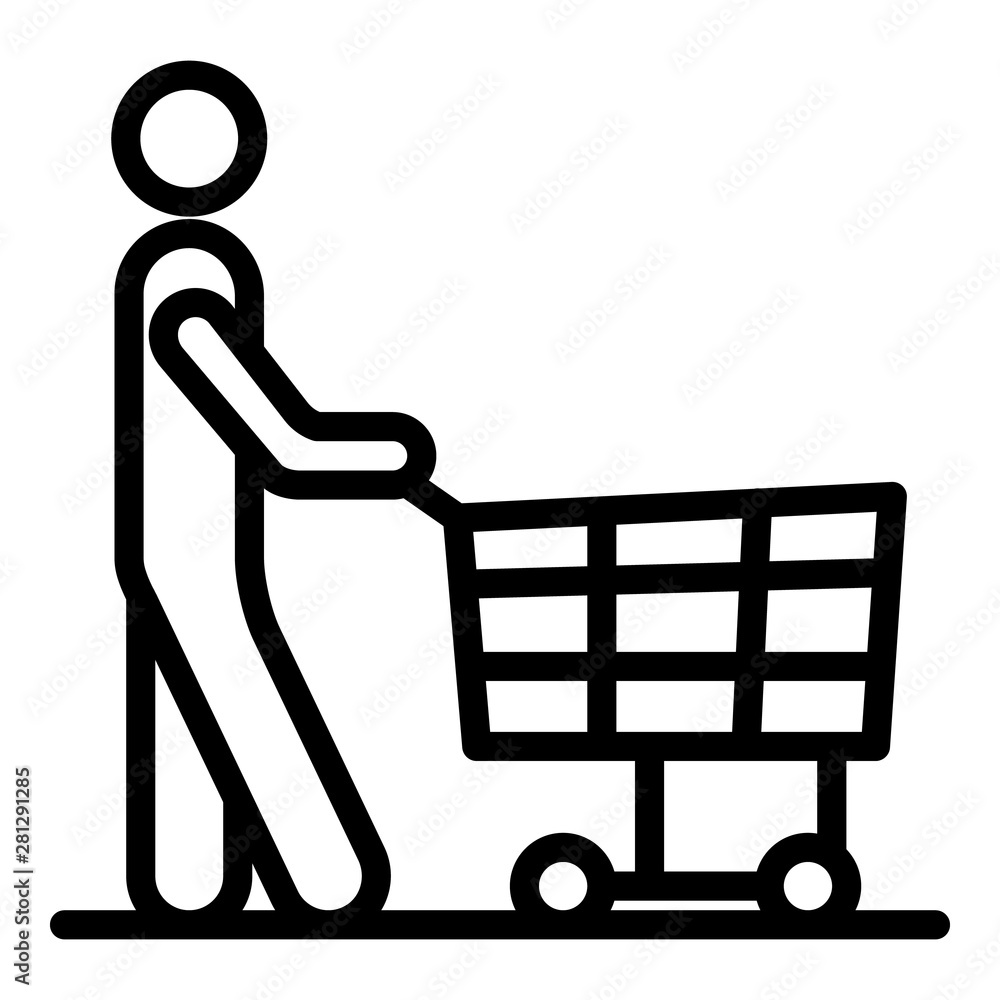 Aufkleber man with a shopping trolley icon. outline man with a shopping trolley vector icon for web design iso