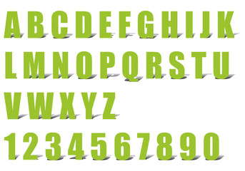 Abecedario y números de color verde sobre fondo blanco.