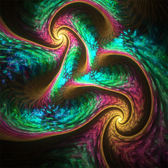 Computer digital fractal art, fantastic abstract shapes colorful space plasma