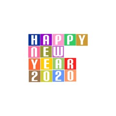 New Year Greetings for 2020 with white lettering happy new year 2020 on the colored squares in the middle on a white background