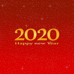 New year greetings for year 2020 with bright red background with glowing stars with yellow lights with number
