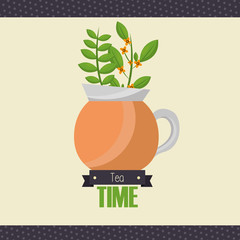 Tea pot with leaves vector design