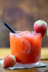 strawberry caipirinha, strawberry brazil exotic drink with cachaça, photo for menu with space for text.
