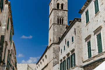 Fragment of historic building in the old town of Dubrovnik, Croatia. Medieval architecture