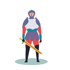 Fantastic character of a knight with a sword. Fairy tales. Editable Vector Illustration