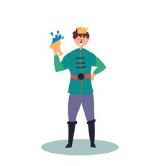 Fantastic character prince with a glass in his hand. Fairy tales. Editable Vector Illustration