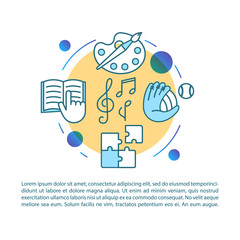 After school program article page vector template. Learning classes. Brochure, magazine, booklet design element with linear icons and text boxes. Print design. Concept illustrations with text space