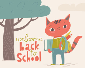 Welcome back to school poster with cartoon animals.