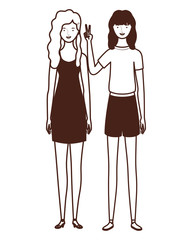 silhouette of young women standing on white background