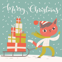 Retro style cartoon vector poster with a cat