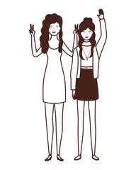 silhouette of young women standing on white background